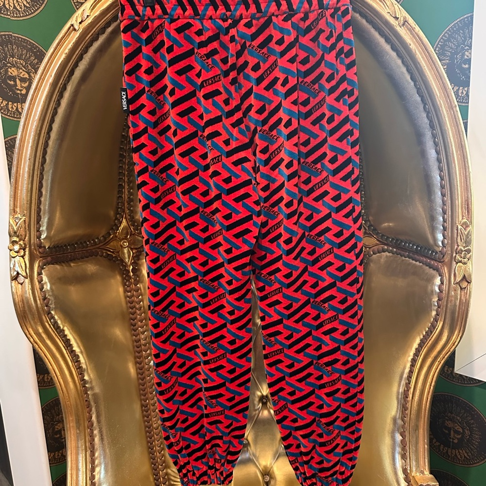 Versace Greca Red And Black Patterned Joggers, Si… - image 3